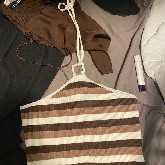 y2k halter bandeau tie top with square detailing - Picture 2 of 3